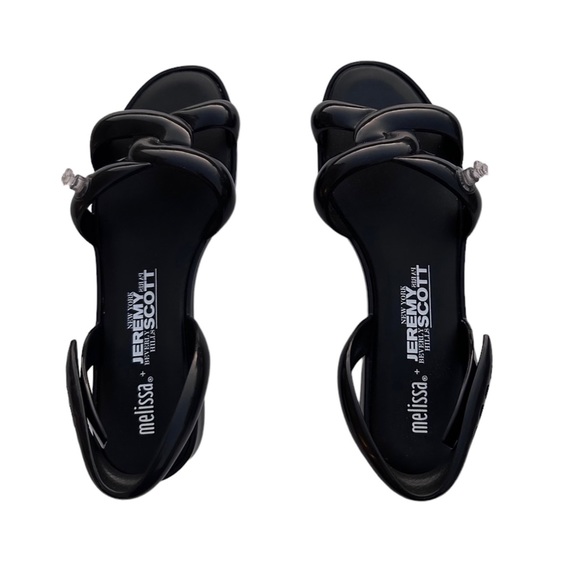Melissa + Jeremy Scott Tube Sandals Black Rubber Slingback 9 - Picture 3 of 7